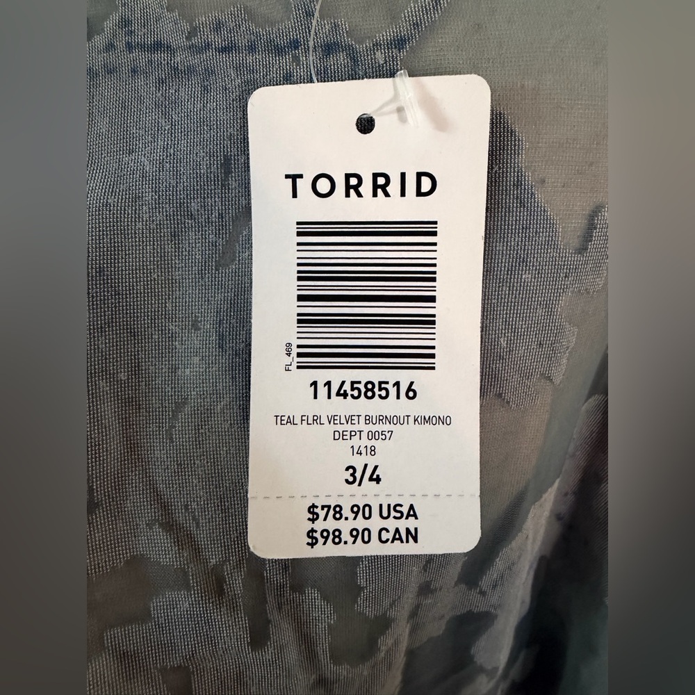 NWT Torrid Teal Floral Velvet Burnout Kimono - Torrid Size 3/4 (22-26) - Picture 13 of 15